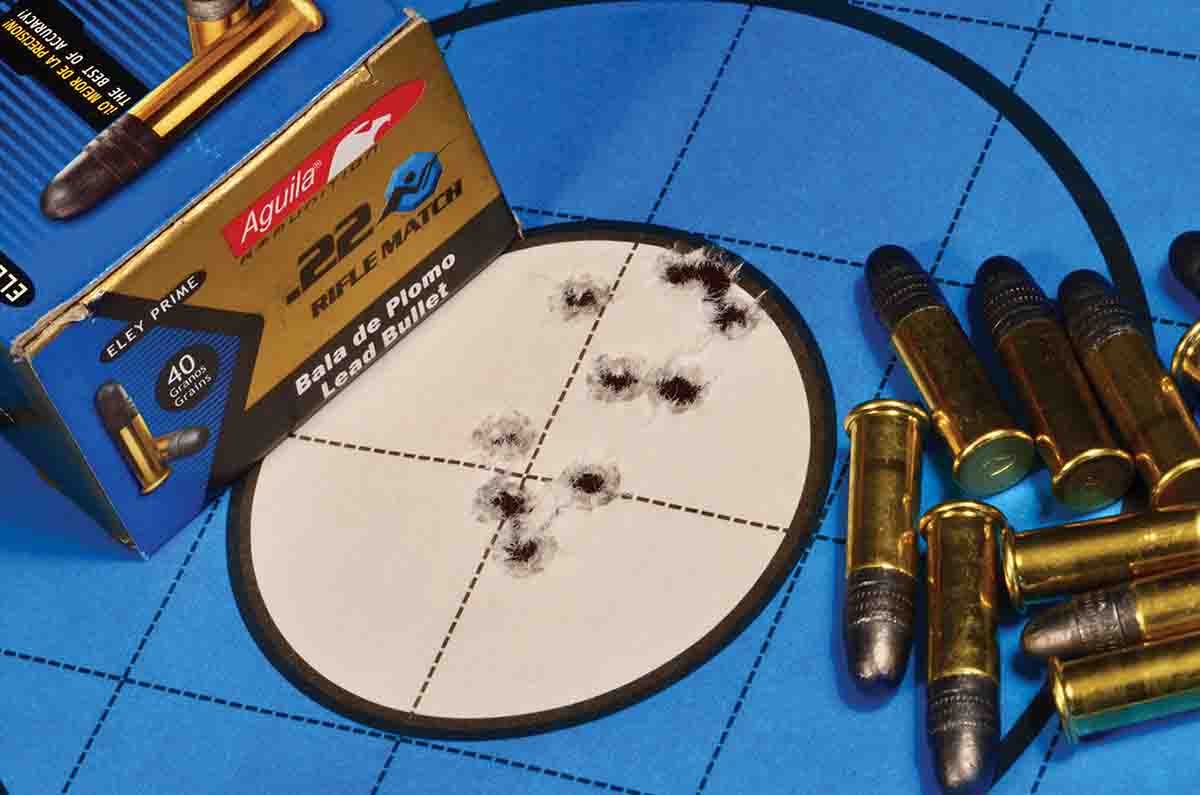 Aguila .22 Rifle Match accounted for this 10-shot group measuring 1.12 inches.
